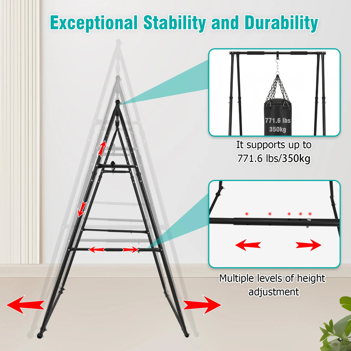 Foldable Free Standing Pull Up Bar Power Tower Dip Station 771LBS Capacity Strength Training Fitness Equipment for Home