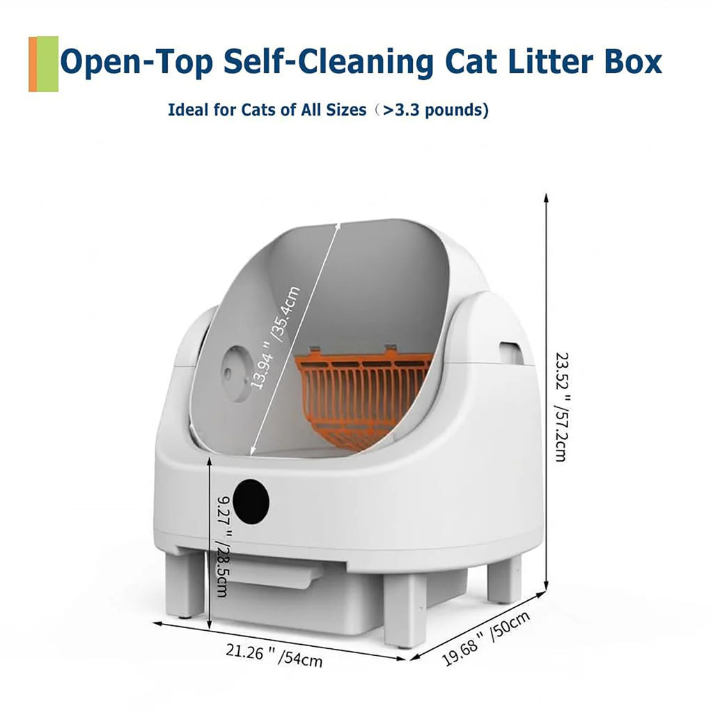 Open Top Self Cleaning Litter Box Automatic Smart Cat Toilet 9L Large Waste Bin APP Control Odorless Multi-Cat Sandbox
