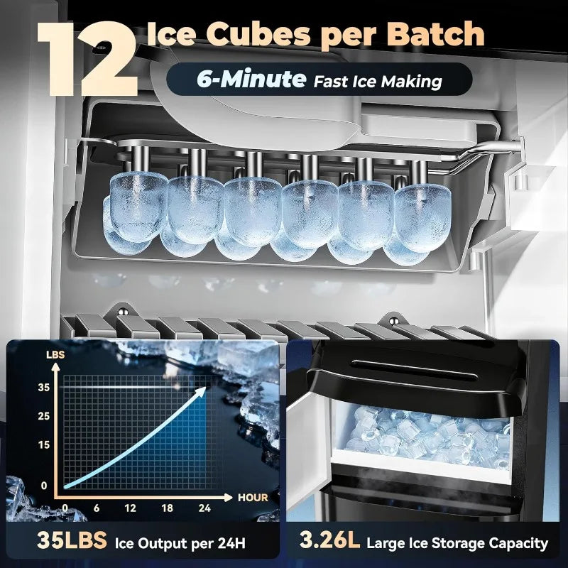 Tehanld Water Dispenser with Ice Maker,4-in-1 Top Loading Water Cooler with Hot,Cold & Room Temp Water,35lbs/Day Fast Ice Making