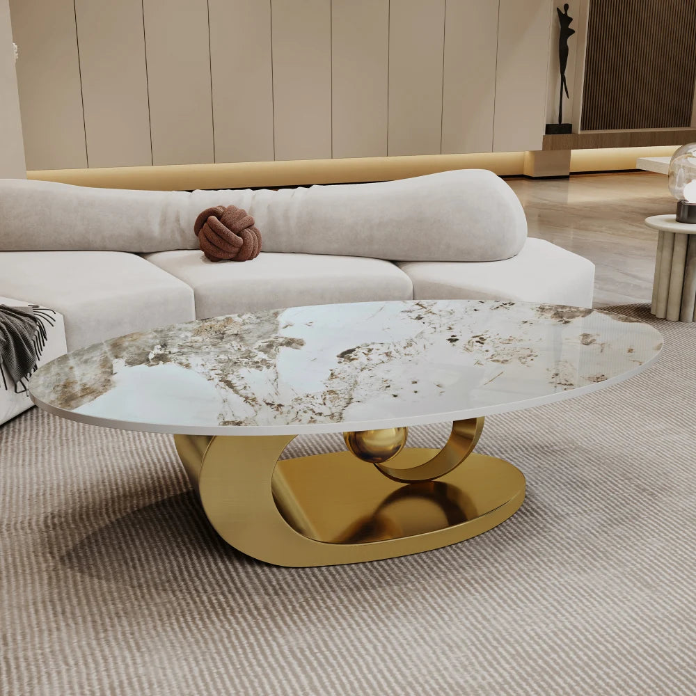 Italian Minimalist Sculptural Coffee Table, Stainless Steel Base Creative Living Room Center Tea Table, Custom Home Furniture
